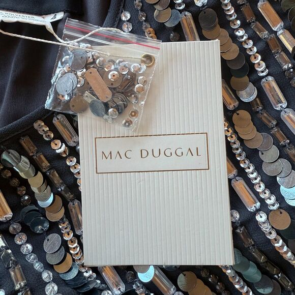 NWT Mac Duggal Embellished High Neck Long Sleeve Fitted Dress in Charcoal Gray 4 - Picture 10 of 16